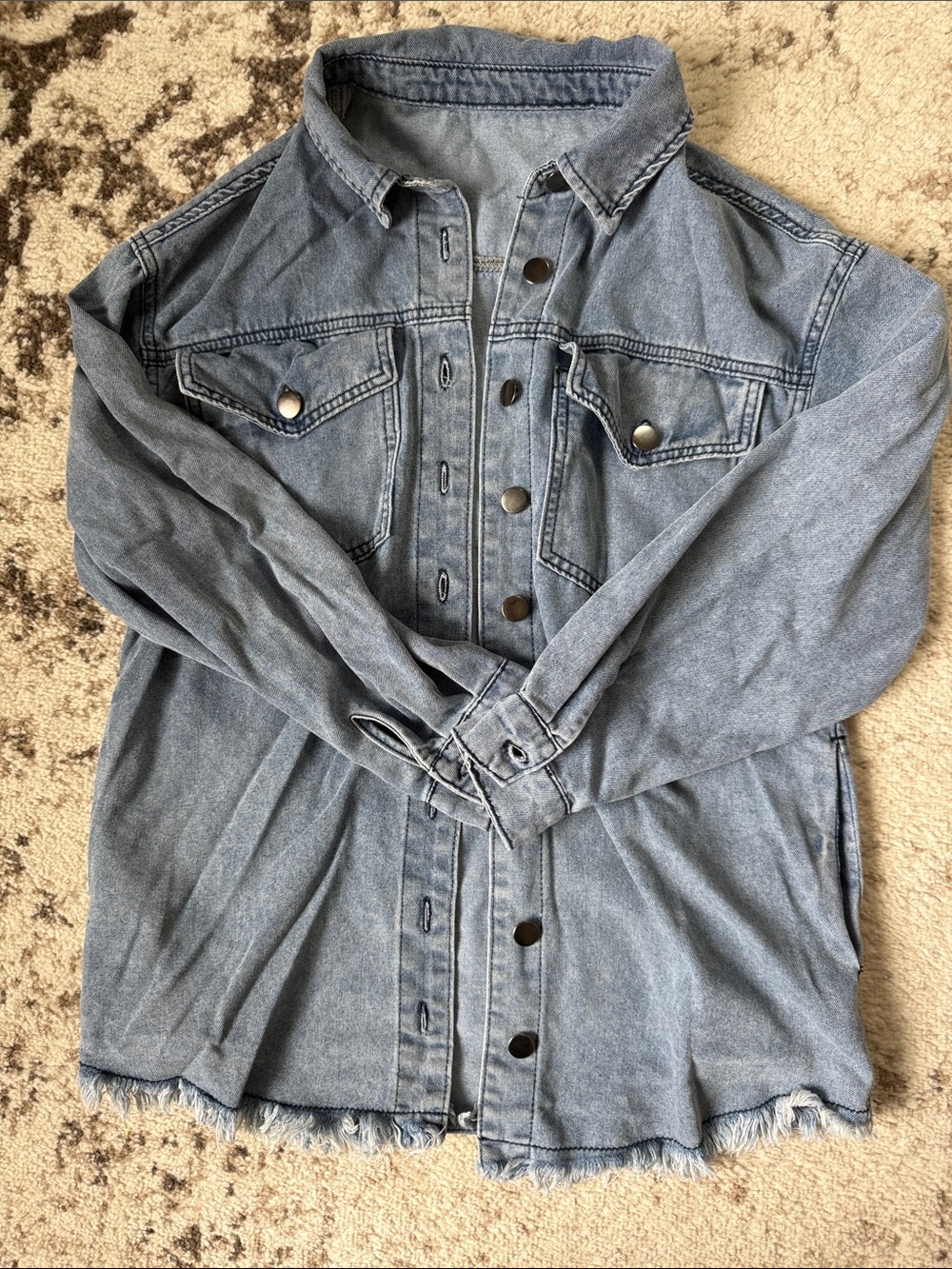 Women's Blue Denim Frayed Hem Jacket